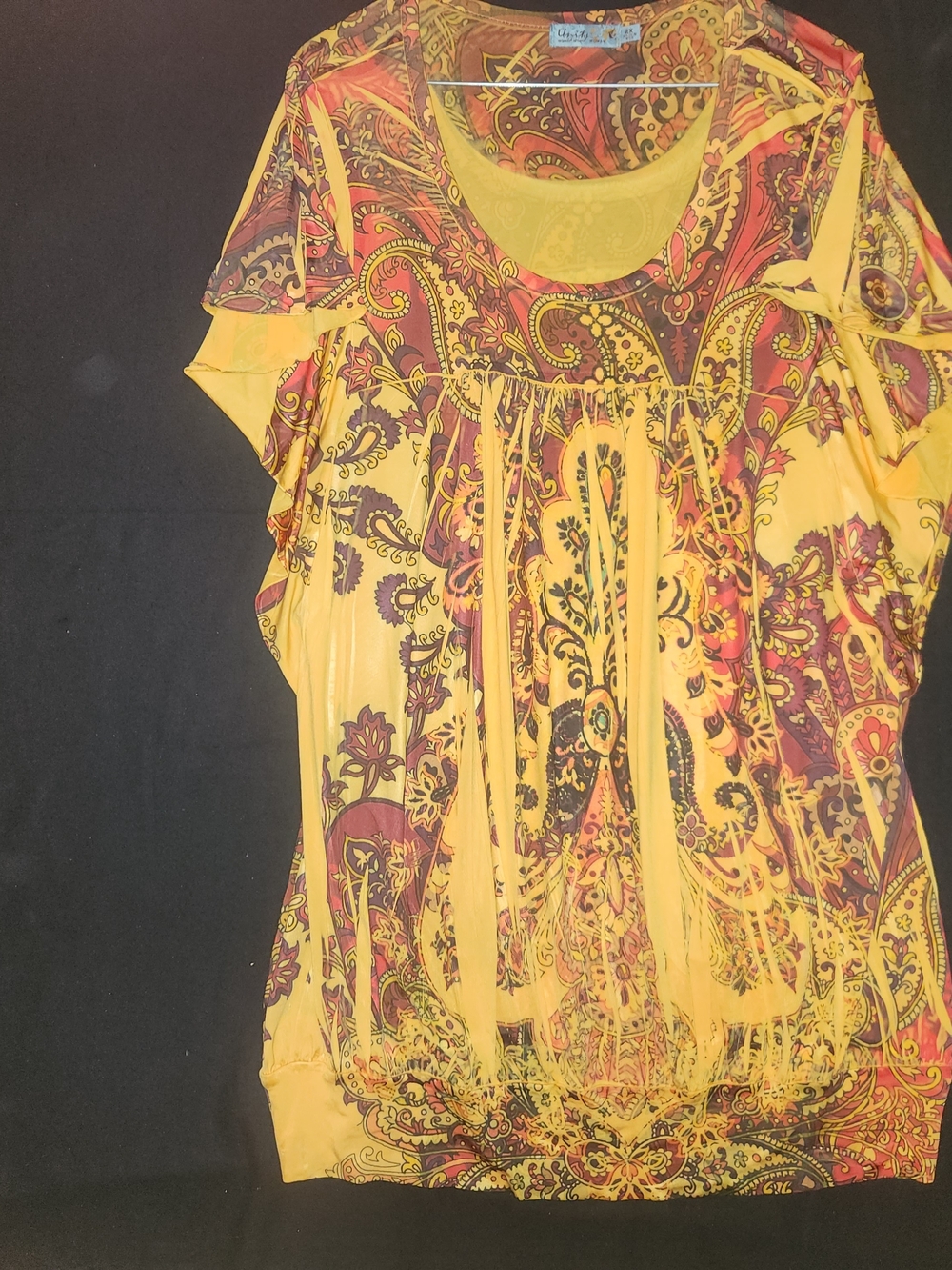 Unity World Wear Yellow and Maroon Paisley Scoop-Neck Tunic